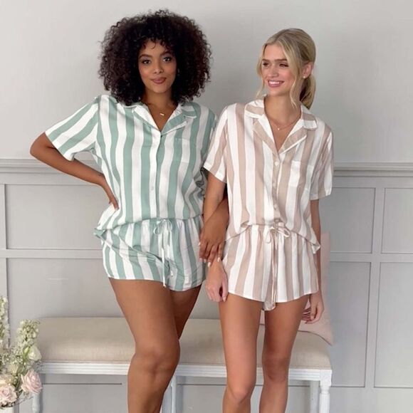 BIRDY GREY Eddie Striped PJ Sleepwear Set size Medium Striped Taupe NWT in packg - Picture 1 of 6